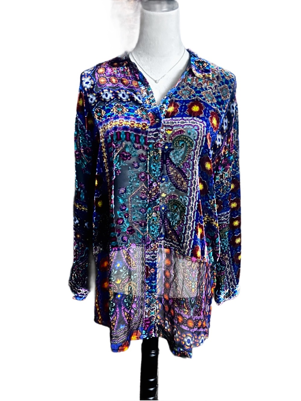 Johnny Was ~ Small ~ Black W/ Multi-Colors ~ Paisley ~Tunic & Velvet Blouse ~New